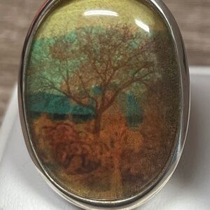 BARSE Sterling Silver Nature Scene Tree Ring. Size 9.75